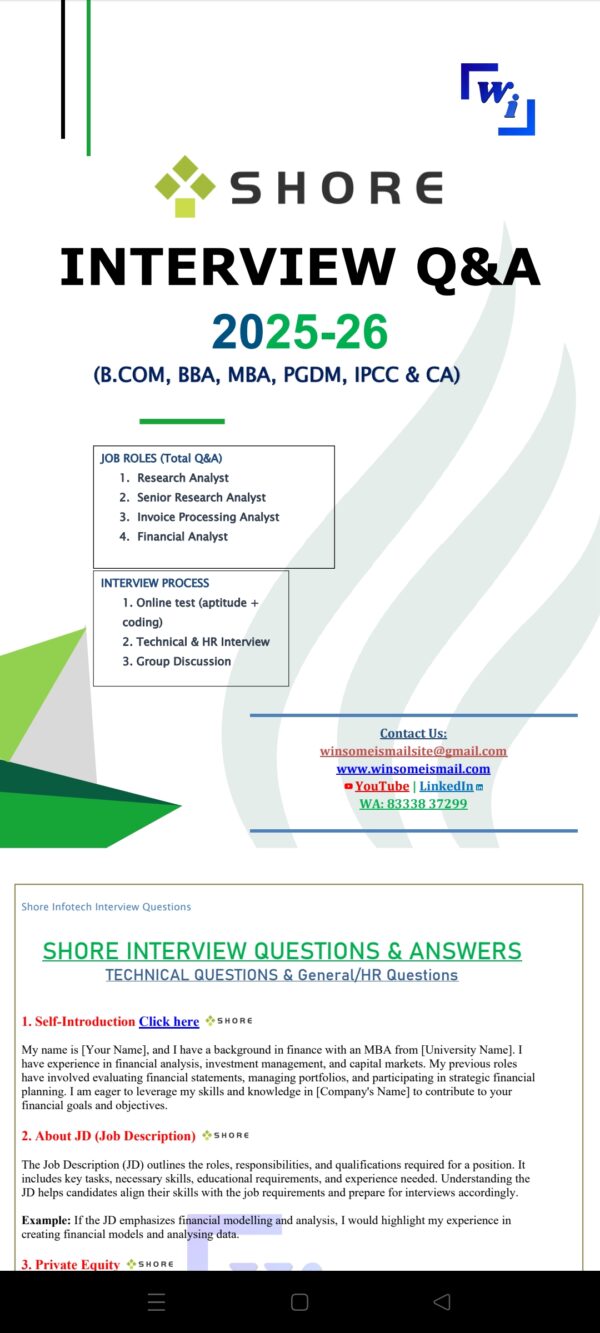 Shore Infotech Interview Questions and Answers