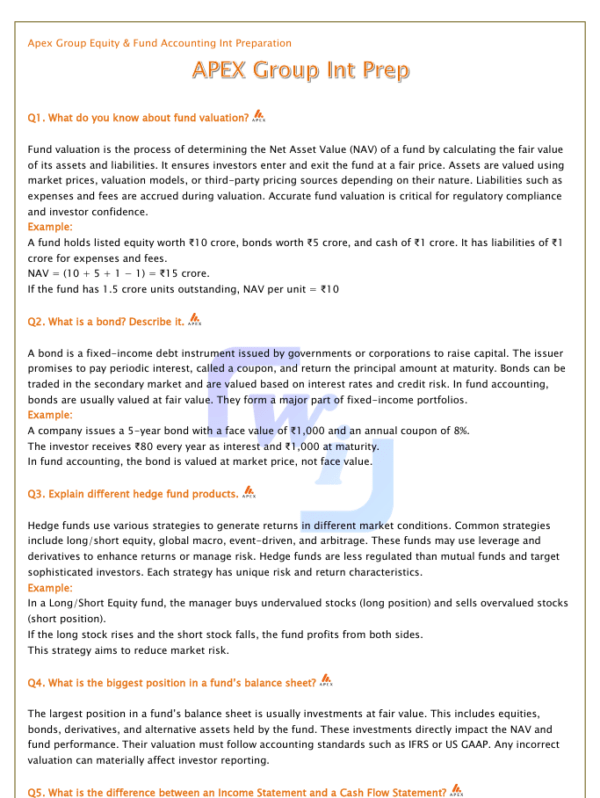 Apex Fund Accounting Interview Questions & Answers PDF