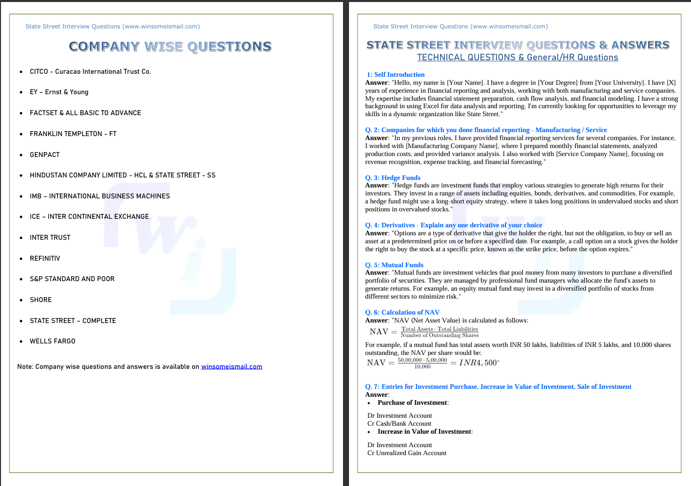 State Stree Interview Questions and Answers Finance