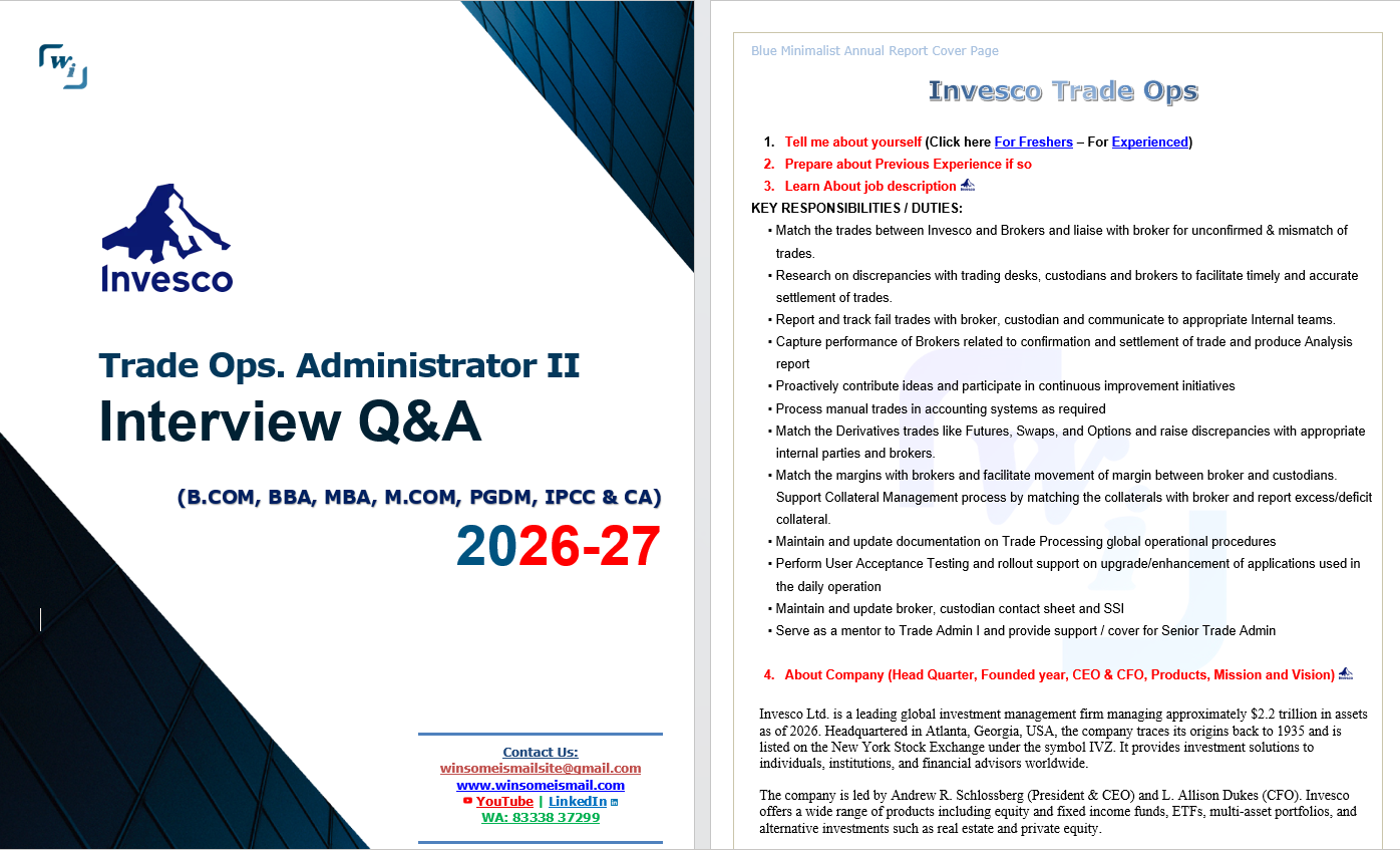 Invesco Trade Ops Administrator II Interview Questions and Answers PDF | Technical + HR Interview Guide for Freshers & Experienced - Image 2